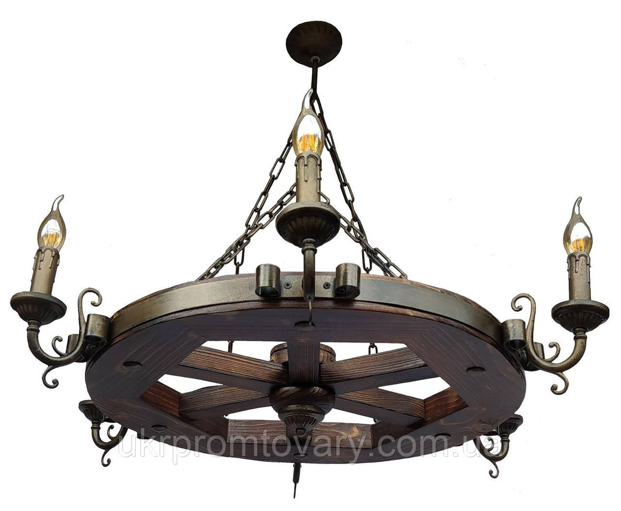Люстра дерев'яна колесо (6 свічок) в альтанку, альтанку, сауну, будинок — у Києві, Україні, доставка