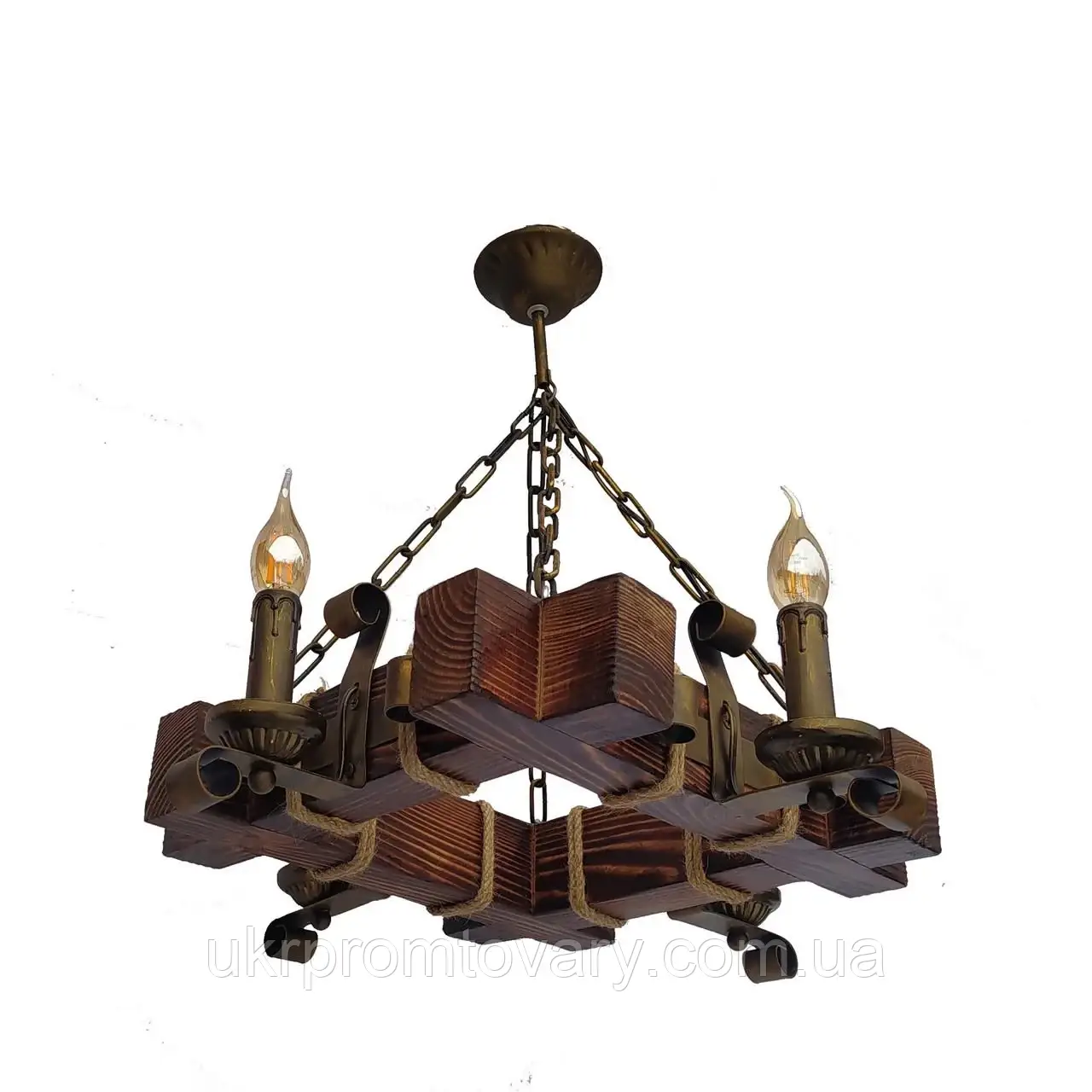 Люстра підвісна дерев'яна свічки Best Lustra LPR-20102/4 Коричневий — купити в Києві, Україні, доставка
