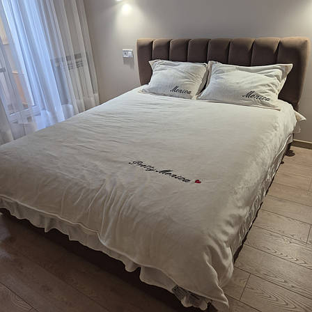 Велюрова постільна білизна Моніка Півтораспальний Світлий Бежевий, фото 1