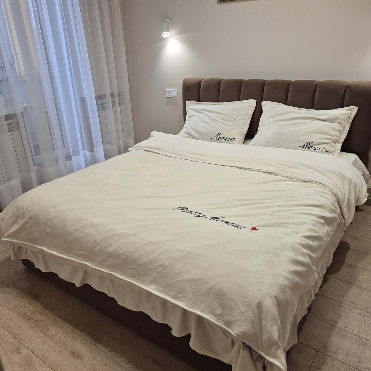 Велюрова постільна білизна Моніка Двоспальний Кремовий