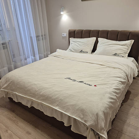 Велюрова постільна білизна Моніка Двоспальний Кремовий, фото 1