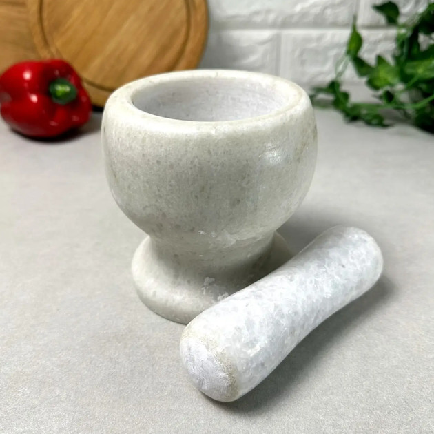 Кам'яна ступка з товкачем біла Рок Empire 2142 Н 11 Ø 10 см (шт), фото 1