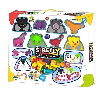 Стікізи набір м'який конструктор на присосках для складання брелків 80 деталей підвісні фігурки іграшки звірятка