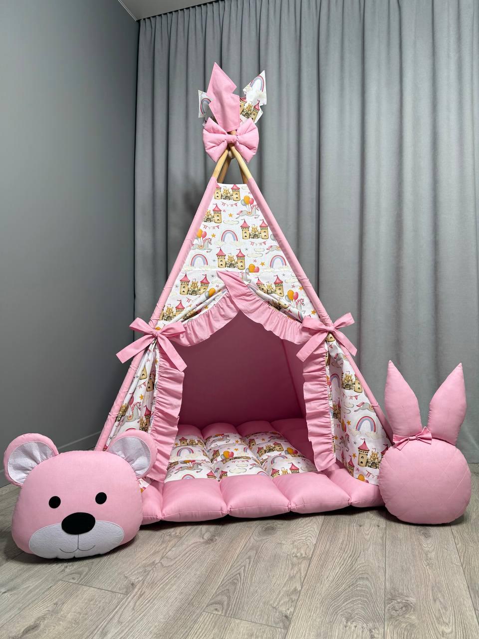Вігвам Замок принцеси 5 БОНБОН Повний комплект, вігвам для дівчинки, вігвам для дітей, дитячий вігвам, дитяча палатка, вігвам, фото 1