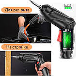 Набір електроінструментів 3,6V з акумуляторним шурупокрутом і мінідреллю для дерева, 1800mAh чорний, фото 5