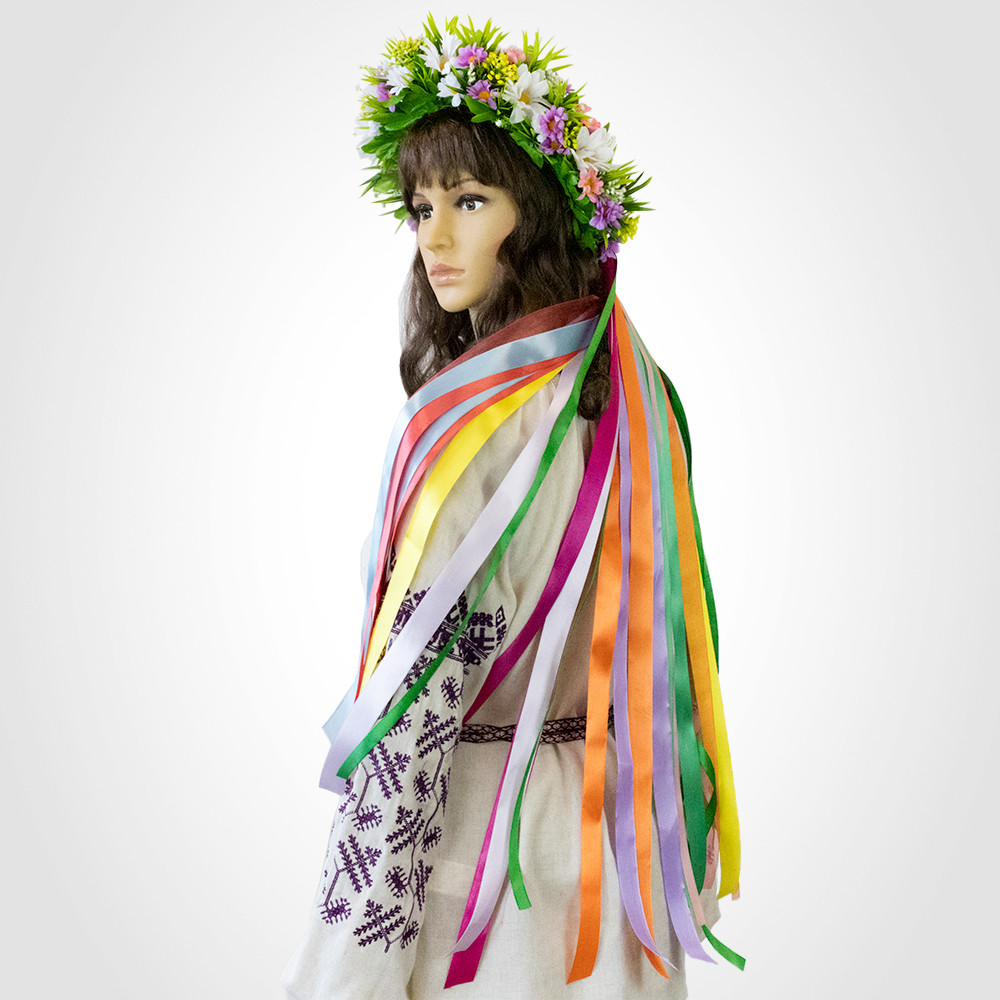 Український віночок об'ємний зі стрічками на голову Іванка 13702, фото 1