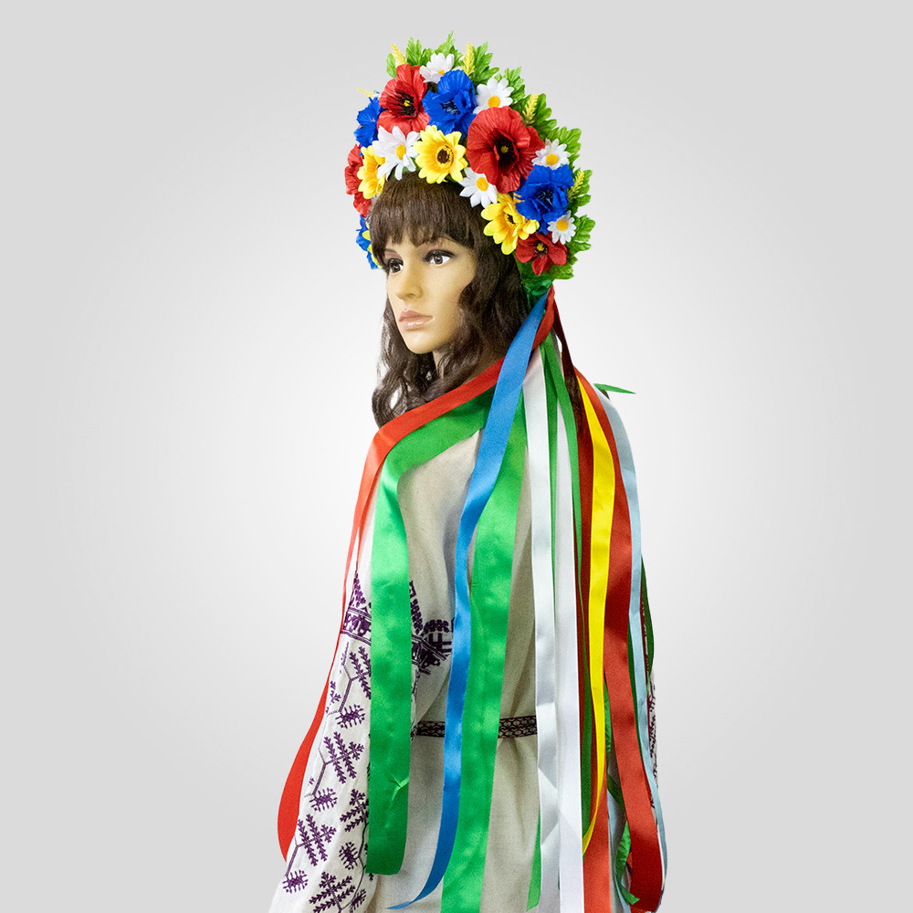 Український вінок високий зі стрічками на голову Мар'яна (р. 54-60) 13697, фото 1