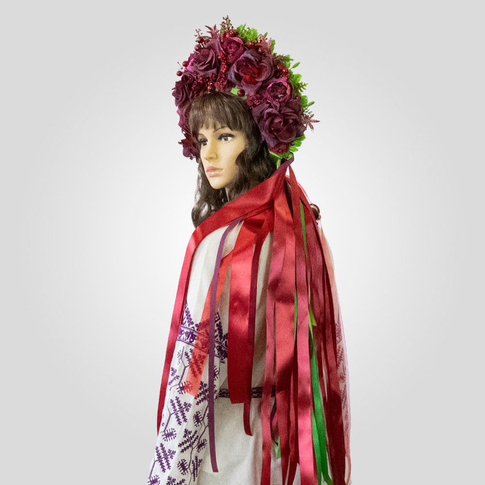 Український вінок високий зі стрічками на голову Ведана 13701, фото 1