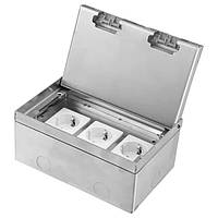 Розетка підлогова потрійна LIVOLO срібна, вбудована невидима прихованого монтажу, 3 розетки з кришкою і заземленням, IP54,