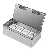 Розетка підлогова четверна (4 розетки) LIVOLO срібна, вбудована невидима прихованого монтажу, з кришкою і заземленням, IP54,