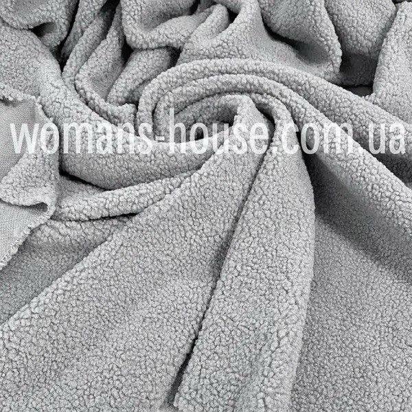 Тканина хутро Тедді кучерява на трикотажі 320 gsm 150 см Сірий, фото 1