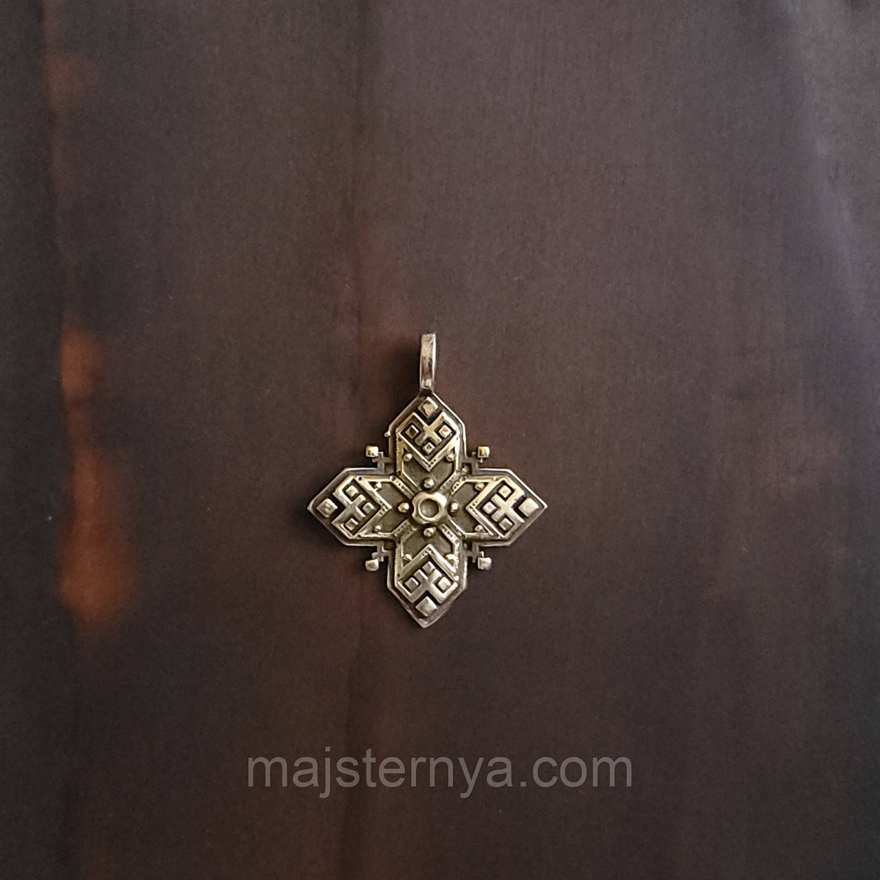Хрестик латунний M028 -  литий хрестик для зґарди або ланцюжка, орнамент у гуцульському стилі