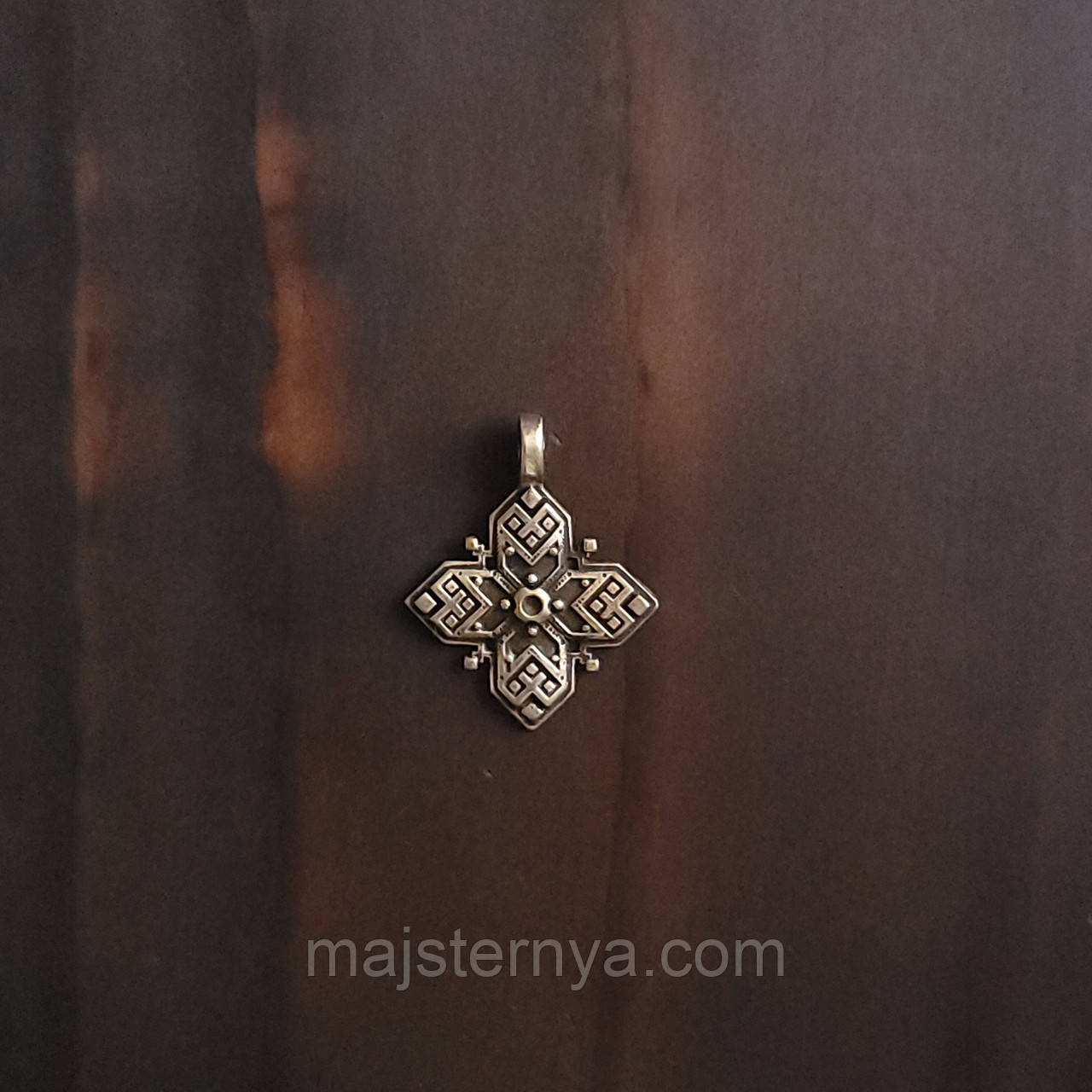 Хрестик латунний M003 -  литий хрестик для зґарди або ланцюжка, орнамент у гуцульському стилі