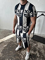 Чорно-білий чоловічий літній стильний спортивний костюм-двійка з трендовим дизайном SHOP OP