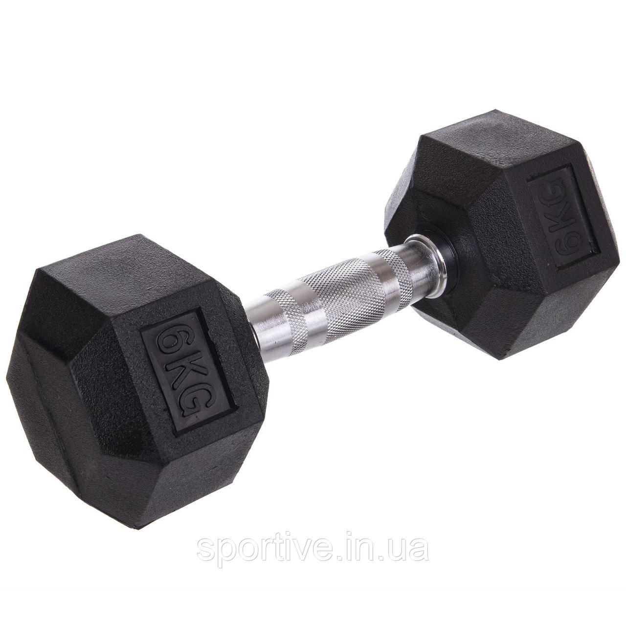 Гантель суцільна шестигранна гексагональна гумова 1 штука SP-Planeta SC-8013-6 (1x6кг) (сталь