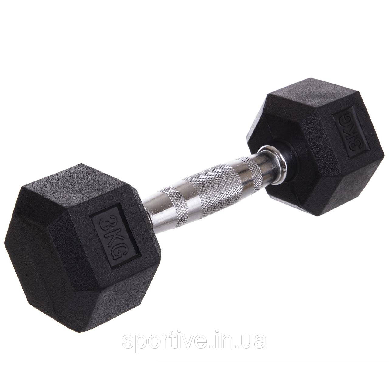 Гантель суцільна шестигранна гексагональна гумова 1 штука SP-Planeta SC-8013-3 (1x3кг) (сталь