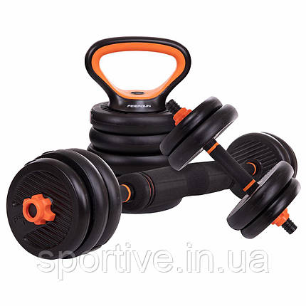 Набір трансформер гантелі гиря штанга упори 6в1 FED SC-80016-15 15 кг (2 грифи l-33 см, млинці,, фото 1