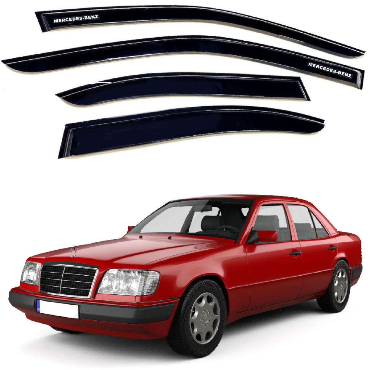 Дефлектори вікон ветровики Mercedes-Benz E-Class (W124) 1985-1995 Скотч 3M Voron Glass, фото 1