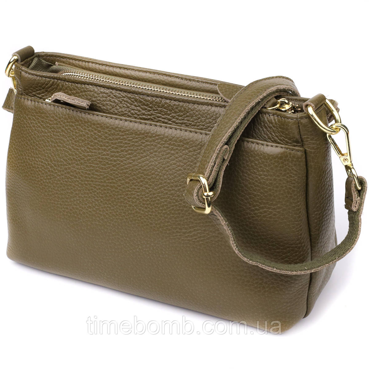 Шкіряна сумка із щільним дном для жінок Vintage 22984 Оливковий