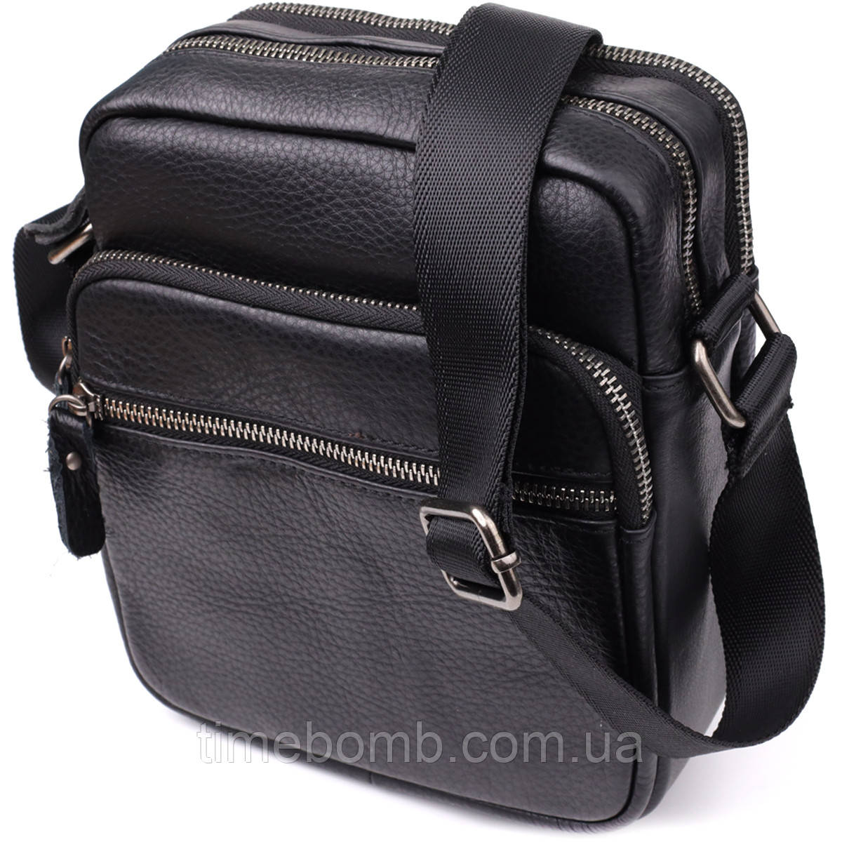 Містка чоловіча сумка на плече з натуральної шкіри Vintage 23022 Чорний