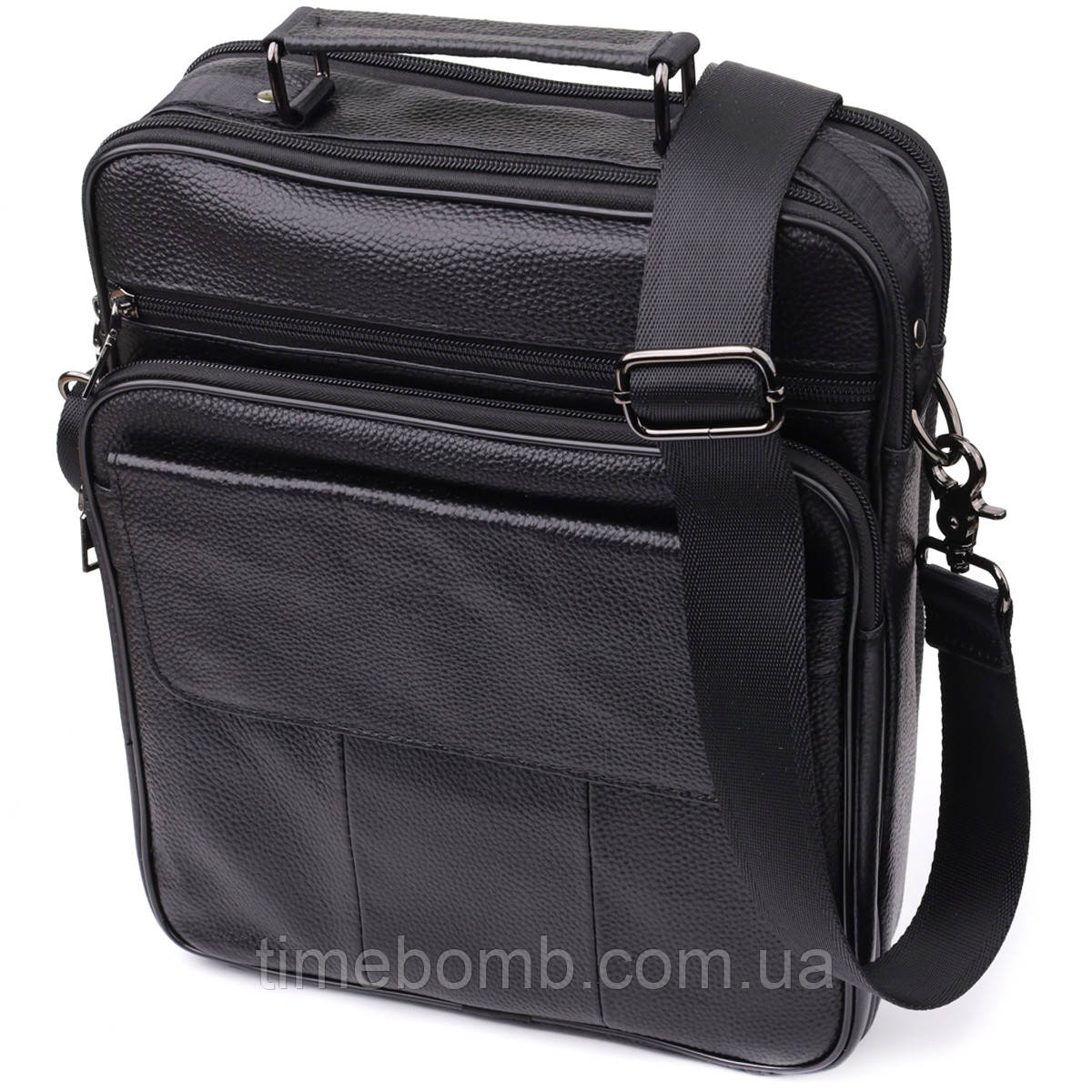 Містка чоловіча сумка з ручкою для перенесення в руці з натуральної шкіри Vintage 23023 Чорний