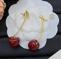 Брендові сережки у формі вишень | Позолочена латунь | Гравіювання