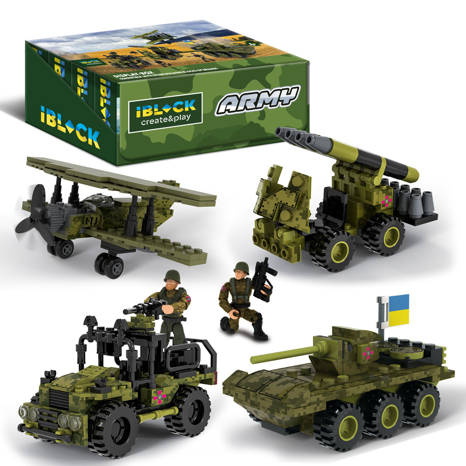 Конструктор IBLOCK Армія, 83-140дет., 4вида, р-р уп-ки 22*4,5*14см /6/48/8шт в кор. 44,2*19,5*14,5см, фото 1