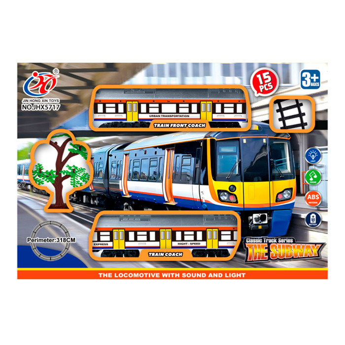 Залізниця 318см, локомотив, 1 вагон, звук, світло, дерево, 15дет, на бат-ці, в кор-ці, 36-25-6,5см /24/, фото 1