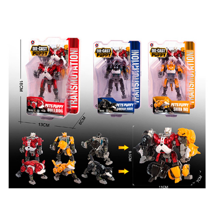 Трансформер робот 9см+тварина, метал+пластик, 3 види, на листі, 13,5-18,5-6см /60/, фото 1