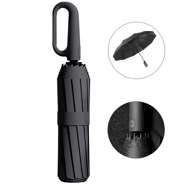 Автоматична парасолька з кільцем — міцна складна парасоля з антивітровим механізмом, фото 1