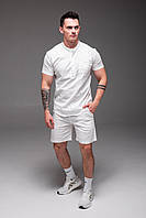 Комплект чоловічої сорочки та шортів із льону Milk Linen молочна зручна посадка