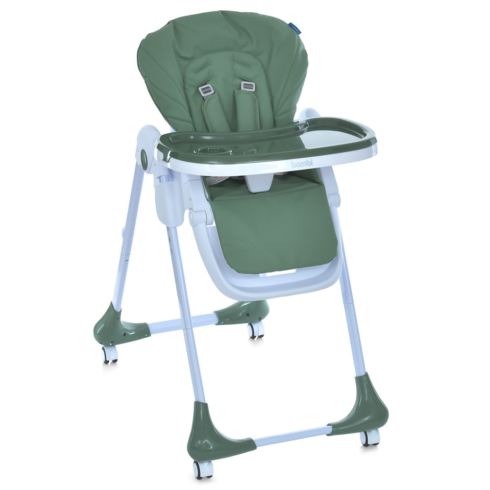 Стільчик M 3233L Jade Green (1шт) для годування, 3 положення спинки та підніжки, 4колеса, корзинка, екошкіра,, фото 1