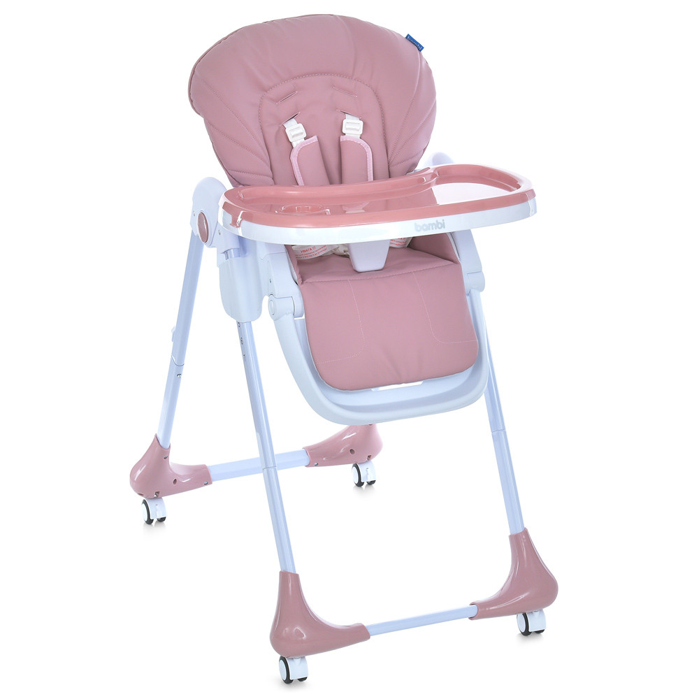 Стільчик M 3233L Pink (1шт) для годування, 3 положення спинки та підніжки, 4колеса, корзинка, екошкіра,, фото 1