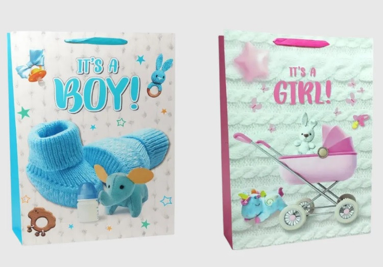 Подарунковий пакет картон 200грм, "Baby" МІКС 2 види, 40*55*15см 2 шт. в уп. /12/, фото 1