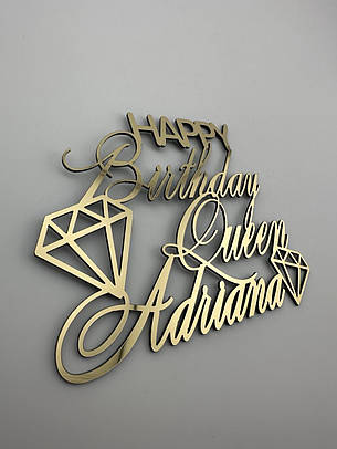 Торцевий топер з іменем Happy Birthday Queen Adriana, напис золото з днем народження королева на торті, фото 2