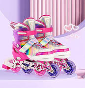 Ролики розсувні для дівчинки 75504-S Skate Inline, розмір 31-34 колеса PU, устілка 18-20 см, рожеві