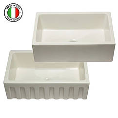 Раковина на кухню керамічна бежева з переднім бортиком 76 см Fluted Galassia 5119BS