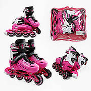 Ролики розсувні для дівчинки D-9244 Skate Inline, розмір 34-38 колеса PU, устілка 20-23 см, рожеві