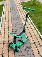 Детский самокат 3в1 Best Scooter с подсветкой Сидением и Родительской Ручкой Самокат и Подсветка колес для детей 1.5+ год