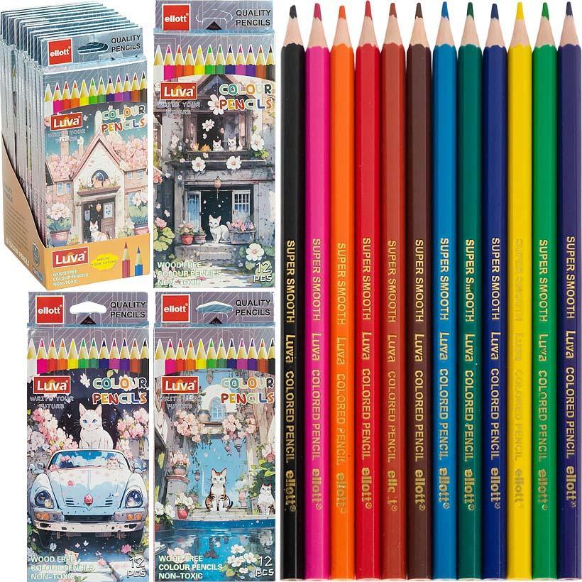 Кольорові олівці набір 12 кольорів Luva Ellott CQ1002, фото 1