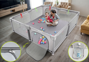 Манеж дитячий XXL 180x200 см + ручки 50 кульок