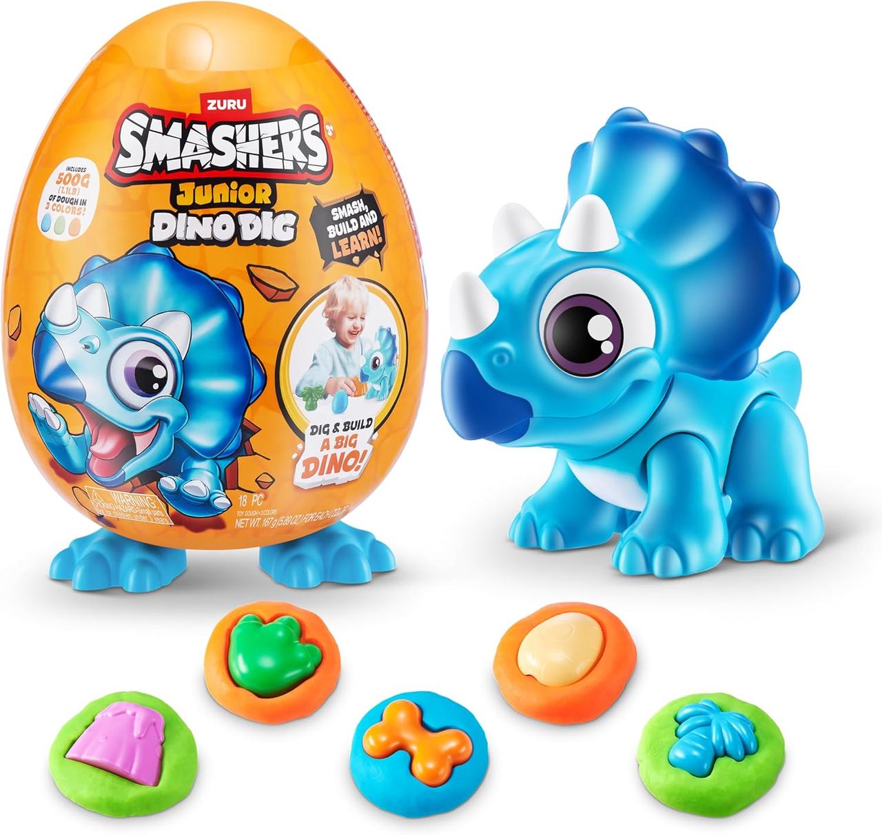 Ігровий набір з динозавром Трицератопс та тістом для ліпки Zuru Smashers Junior Dino Triceratops 74116B, фото 1