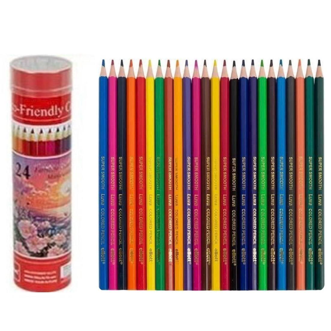 Кольорові олівці набір 24 кольори в тубусі Luva Ellott ET-TT5004