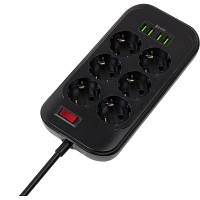 Популярний! Мережевий фільтр живлення ColorWay CW-CHE64B, 6 розеток/4USB Black (CW-CHE64B) - Краща якість тільки на Nukleon.com.ua