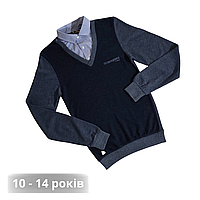 Подростковая серая обманка джемпер 140-164см на мальчика школьная повседневная нарядная кофта модные обманки