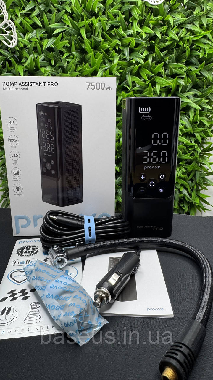 Автомобільний насос портативний, компресор Proove Pump Assistant Pro 120 w 7500 mAh, чорний, фото 1