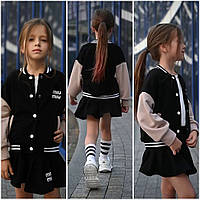 Школьный детский костюм с бомбером на девочку юбка и бомбер 6,7,8,9 лет. miu miu