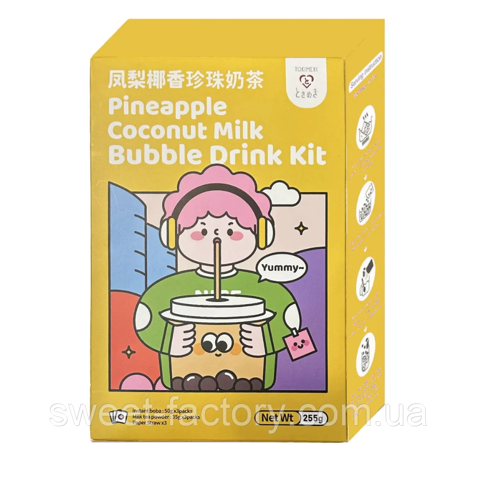 Чай Tokimeki Bubble Rrink Kit Pineapple Coconut Milk 255g, фото 1