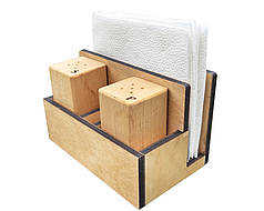 Набір для спецій з серветницею (№8) світлий (золотий дуб). Дерев'яні спецівники в комплекті