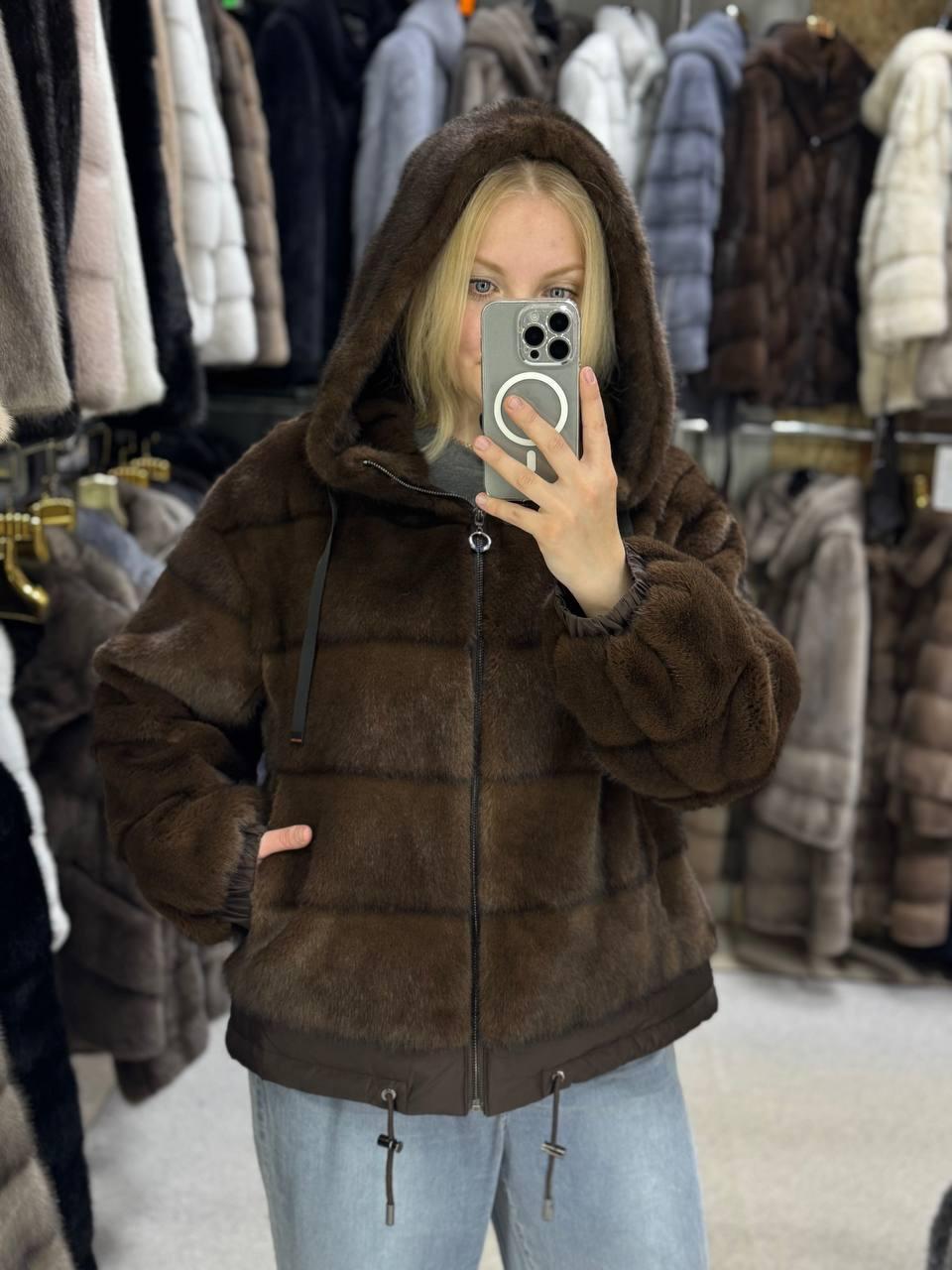 Стильна жіноча еко шубка автоледі курточка укорочена з капішоном 40-54, фото 1